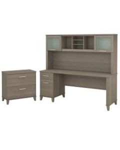 Bush Furniture Somerset 72inW Office Desk With Hutch And Lateral File Cabinet, Ash Gray, Standard Delivery