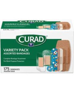 CURAD Bandage Variety Pack, Assorted Sizes/Styles, 175 Bandages Per Box, Case Of 24 Boxes
