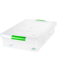 Iris Stor N Slide Underbed Storage Boxes, 28 1/2in x 18 1/8in x 6 5/16in, Clear/Green, Case Of 6