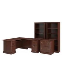 Bush Furniture Saratoga 66inW L-Shaped Computer Desk With Lateral File Cabinet And Two 5-Shelf Bookcases, Harvest Cherry, Standard Delivery