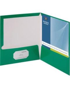 Business Source Letter Pocket Folder - 8 1/2in x 11in - 100 Sheet Capacity - 2 Internal Pocket(s) - Card Paper - Green - 25 / Box
