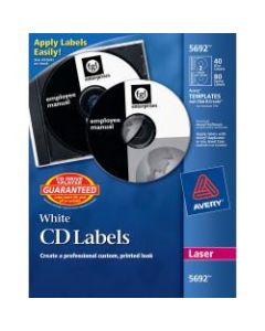 Avery CD/DVD Labels, Permanent, 5692, Matte White, Pack Of 40