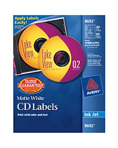Avery CD/DVD Labels, Permanent, 8692, Matte White, Pack Of 40