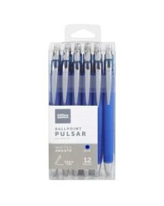 Office Depot Brand Pulsar Advanced Ink Ballpoint Pens, Conical/Medium Point, 0.8 mm, Blue Barrels, Blue Ink, Pack Of 12