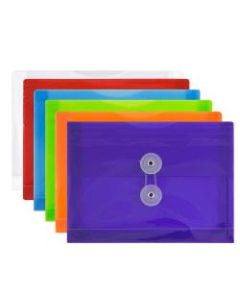JAM Paper Plastic Index Envelopes, 5-1/2in x 7-1/2in, Button & String Closure, Assorted Colors, Pack Of 6 Envelopes