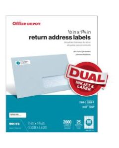 Office Depot Brand Inkjet/Laser Return Address Labels, White, 1/2in x 1 3/4in, Pack Of 2,000