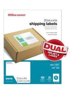 Office Depot Brand Inkjet/Laser Shipping Labels, White, 3 1/3in x 4in, Pack Of 150
