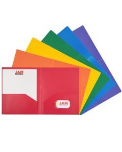 JAM Paper Heavy-Duty Plastic Presentation Folders, 9-1/2in x 11-1/2in, Assorted Fashion, Pack Of 6 Folders