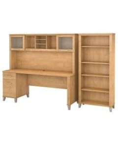 Bush Furniture Somerset 72inW Office Desk With Hutch And 5 Shelf Bookcase, Maple Cross, Standard Delivery