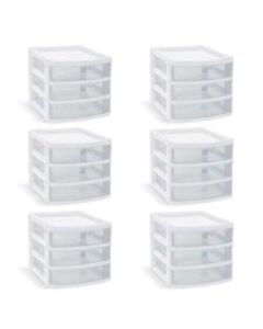 Inval 3-Drawer Desk Organizers, 6-3/10inH x 6.9inW x 8.11inD, White/Clear, Pack Of 6
