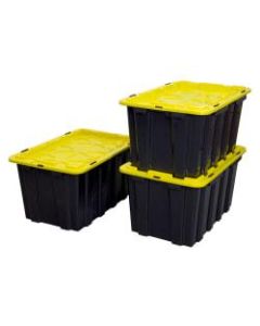 Mount It! Work It! Heavy Duty Plastic Storage Containers, 60 Liters, Black/Yellow, Case Of 3 Bins