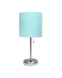 LimeLights Stick Lamp With USB Port, 19-12inH, Aqua Shade/Brushed Steel Base
