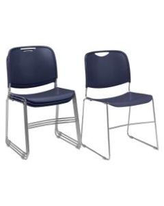 National Public Seating 8500 Ultra-Compact Plastic Stack Chairs, Blue/Chrome, Set Of 4 Chairs