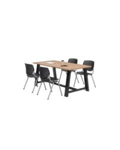 KFI Studios Midtown Table With 4 Stacking Chairs, Kensington Maple/Black