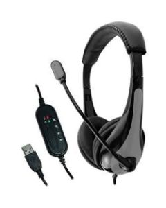 AVID AE-39 USB HEADSET WITH MIC & INLINE CONTROLS, GRAY - Stereo - USB - Wired - 32 Ohm - 20 Hz - 20 kHz - Over-the-head - Binaural - Circumaural - 6 ft Cable - Omni-directional Microphone - Gray