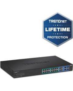 TRENDnet 20-Port Gigabit PoE+ Web Smart PoE+ Switch, 16 x Gigabit PoE+ Ports, 4 x Shared Gigabit Ports, Up To 30W Per Port, 185W Total Power Budget, Rack Mountable, Black, TPE-1620WS - 20-Port Gigabit Web Smart PoE+ Switch