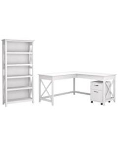 Bush Furniture Key West 60inW L-Shaped Desk With Mobile File Cabinet And 5-Shelf Bookcase, Pure White Oak, Standard Delivery