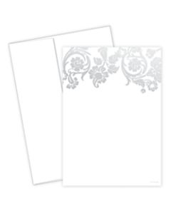 Great Papers! Flat Card Invitation, 5 1/2in x 7 3/4in, 127 Lb, Foil Damask, Silver/White, Pack Of 20