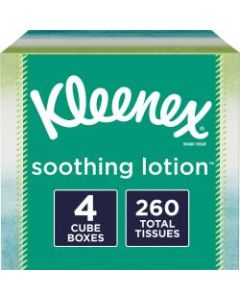 Kleenex Soothing Lotion 3-Ply Facial Tissues, White, 65 Sheets Per Box, Carton Of 4 Boxes