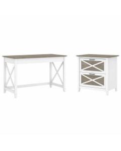 Bush Furniture Key West 48inW Writing Desk With 2-Drawer Lateral File Cabinet, Shiplap Gray/Pure White, Standard Delivery