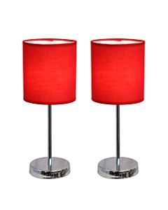 Simple Designs Chrome Mini Basic Table Lamp Set with Red Fabric Shade