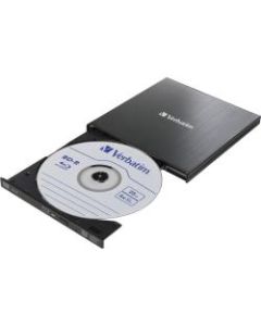 Verbatim Portable Blu-ray Writer - 1 x Pack - BD-R/RE Support/24x CD Write/6x BD Write/8x DVD Write - Quad-layer Media Supported - USB 3.2 Gen 1 - Slimline - BUS Powered