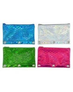 Inkology Embossed Mermaid Scale Binder Pencil Pouches, 10in x 4in, Assorted Colors, Pack Of 12 Pouches