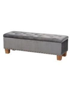 Baxton Studio Modern And Contemporary Velvet Button-Tufted Storage Ottoman Bench, Gray/Brown
