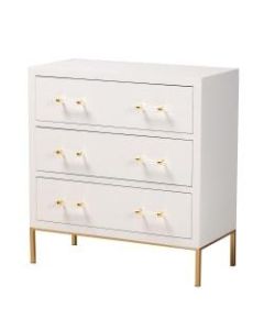 Baxton Studio Modern Glam And Luxe 34inH 3-Drawer Storage Cabinet, White/Gold