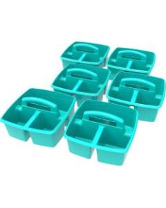Storex Small Plastic Caddies, 5-1/4inH x 9-1/4inW x 9-1/4inD, Teal, Pack Of 6 Caddies
