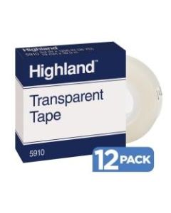 3M Highland 5910 Transparent Tape, 3/4in x 1,296in, Pack Of 12