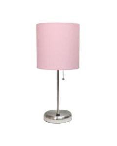 LimeLights Stick Lamp With USB Port, 19-12inH, Light Pink Shade/Brushed Steel Base
