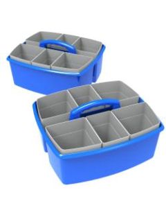 Storex Plastic Storage Caddies, With Cups, 5-1/4inH x 9-1/4inW x 9-1/4inD, Blue, Pack Of 6 Caddies