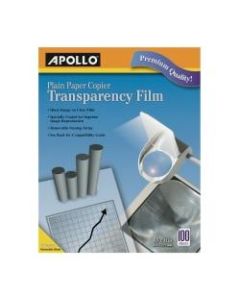 Apollo Plain Paper Copier Transparency Film, Black On Clear With Strip, Box Of 100 Sheets