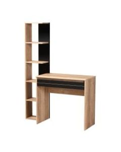 Baxton Studio Modern And Contemporary 44inW 2-Tone Desk With Shelves, Black/Oak Brown