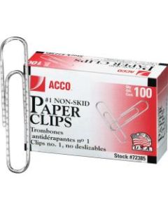 ACCO Economy Metal Paper Clips, No. 1, 10-Sheet Capacity, Silver, 100 Clips Per Box, Pack Of 10 Boxes
