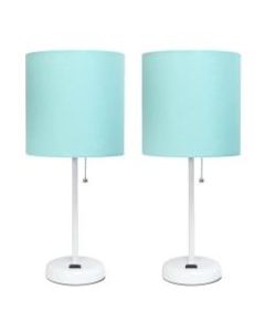 LimeLights Stick Desktop Lamps With Charging Outlets, 19-1/2in, Aqua Shade/White Base, Set Of 2 Lamps