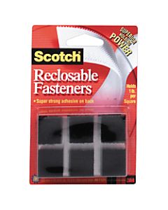 Scotch Recloseable Fasteners, Black, 7/8in x 7/8in Squares, Pack Of 24