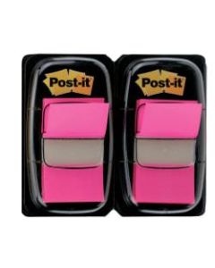 Post-it Flags, 1in x 1 -11/16in, Bright Pink, 50 Flags Per Pad, Pack Of 2 Pads