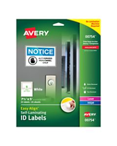 Avery Easy Align Self-Laminating ID Labels, AVE00754, 5in x 7 1/2in, White, Pack of 25