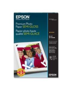 Epson Premium Photo Paper, Super B, 13in x 19in, 68 Lb, Semi-gloss, White/Blue