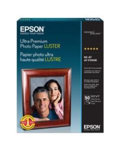 Epson Luster Photo Paper, Letter Paper Size, 97 Brightness, 64 Lb, White, Pack Of 50 Sheets (S041405)