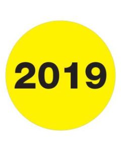 Office Depot Brand 2019 Year Labels, Circle, DL6817, 2in, Fluorescent Yellow, Roll Of 500 Labels