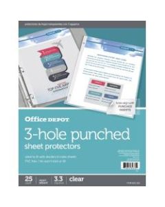 Office Depot Brand 3-Hole Punched Sheet Protectors, 8-1/2in x 11in, Clear, Pack Of 25
