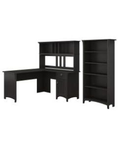 Bush Furniture Salinas 60inW L Shaped Desk with Hutch and 5 Shelf Bookcase, Vintage Black, Standard Delivery