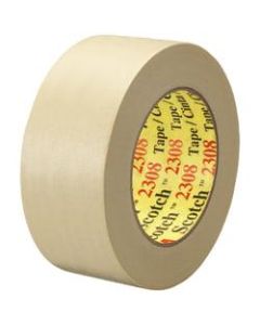 3M 2308 Masking Tape, 3in Core, 2in x 180ft, Natural, Pack Of 12