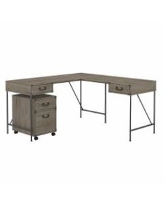 kathy ireland Home by Bush Furniture Ironworks 60inW L-Shaped Writing Desk With 2-Drawer Mobile File Cabinet, Restored Gray, Standard Delivery