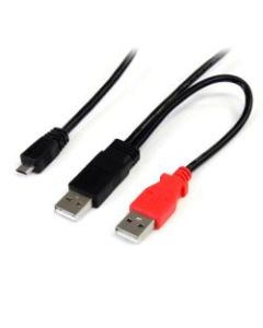 StarTech.com 3 ft USB Y Cable for External Hard Drive - Dual USB A to Micro B - Type A Male USB - Micro Type B Male USB - 3ft - Black