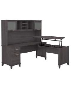 Bush Furniture Somerset 72inW 3-Position Sit-To-Stand L-Shaped Desk With Hutch, Storm Gray, Standard Delivery