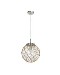 Elegant Designs Buoy Netted Glass Hanging Pendant, 12inW, Clear Shade/Brushed Nickel Base
